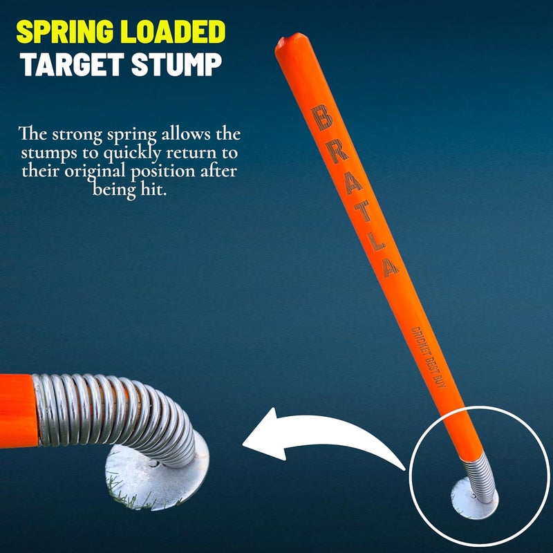 Bratla Cricket Target Stump Wicket for Fielding Bowling Training Practice Metal Spring Loaded Standard Full Size 28 Single - Image 1